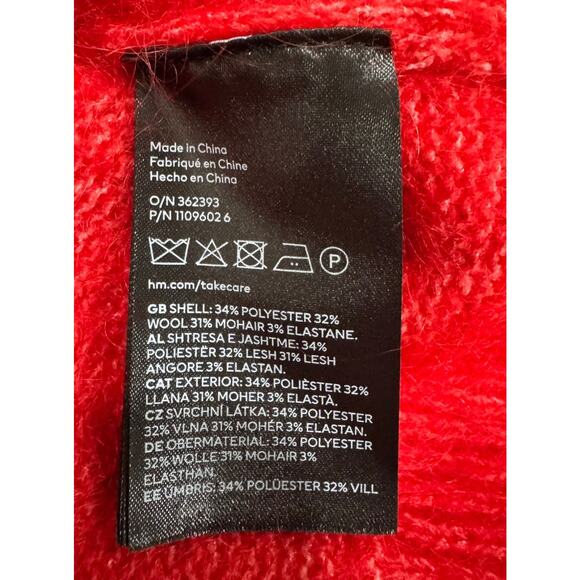 Red Mohair Blend Knit Sweater Cozy Ribbed Mock Neck Pullover Top - Picture 3 of 7